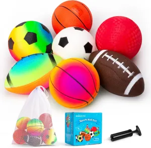 EVERICH Balls for Toddlers 1-3, 7 Pcs 5" Playground Balls for Kids, Soft Rubber Small Sports Ball Set with Football, Basketball, Soccer, Indoor Outdoor Toddler Toys Games Birthday Gifts for Boys Girls