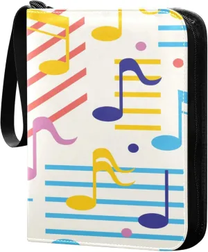 Exnundod Colorful Musical Motes with Lines Trading Card Binder for Cards, Card Album 4-Pockets for 400 Cards with Removable Sleeves PU Baseball Card Holder Football Sports Card Collection