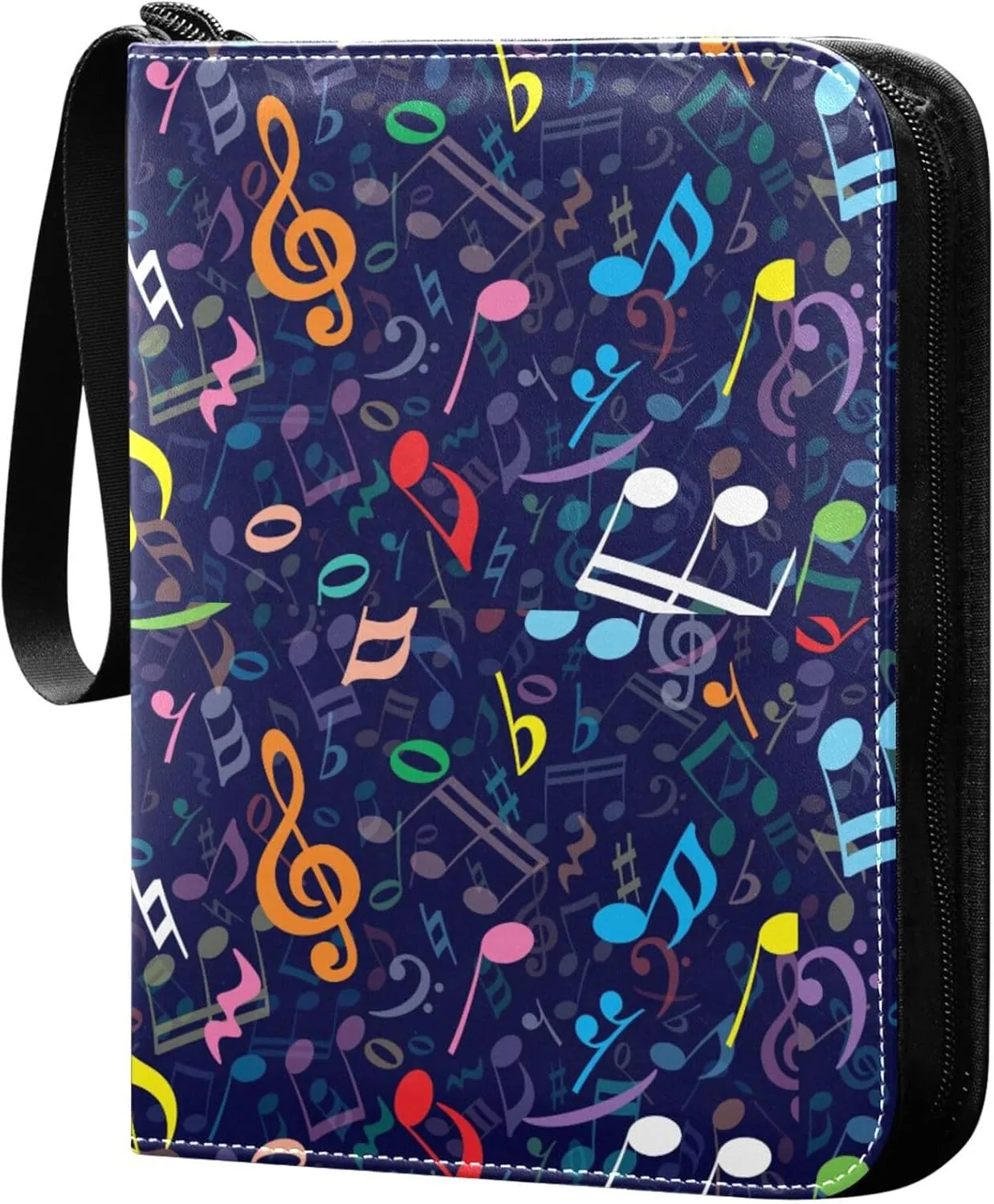 Exnundod Dancing Colorful Musical Notes Trading Card Binder for Cards, Card Album 4-Pockets for 400 Cards with Removable Sleeves PU Baseball Card Holder Football Sports Card Collection