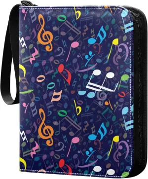 Exnundod Dancing Colorful Musical Notes Trading Card Binder for Cards, Card Album 4-Pockets for 400 Cards with Removable Sleeves PU Baseball Card Holder Football Sports Card Collection
