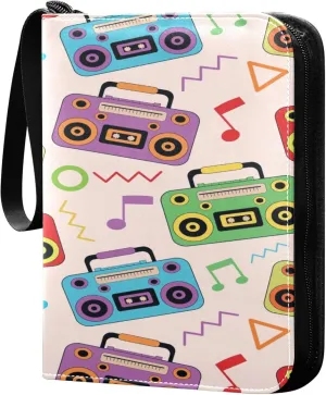 Exnundod Retro Colorful Musical Instrument Trading Card Binder for Cards, Music Note Card Album 4-Pockets for 400 Cards with Removable Sleeves PU Baseball Card Holder Football Sports Card Collection