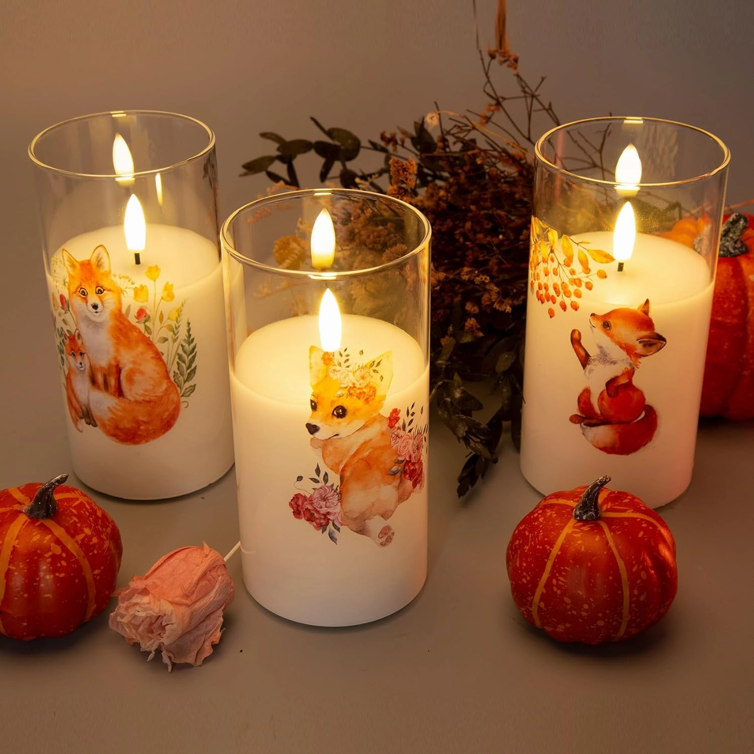 Eywamage Glass Flameless Candles with Remote, Flickering Battery Operated LED Pillar Candles Set of 3