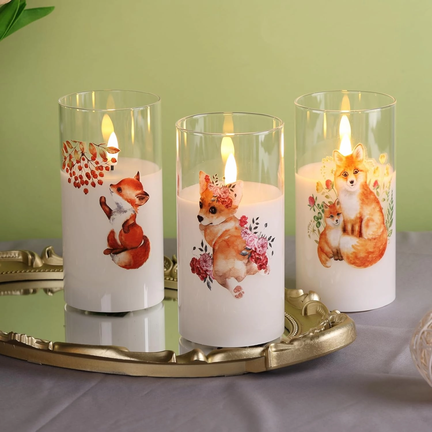 Eywamage Glass Flameless Candles with Remote, Flickering Battery Operated LED Pillar Candles Set of 3