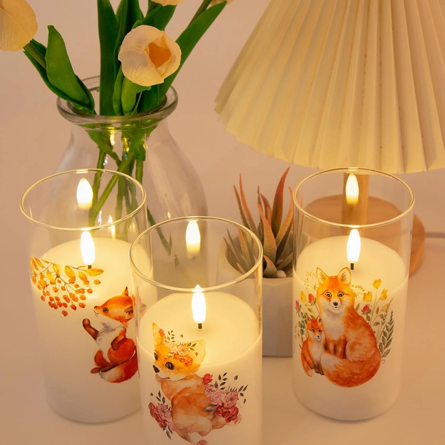 Eywamage Glass Flameless Candles with Remote, Flickering Battery Operated LED Pillar Candles Set of 3
