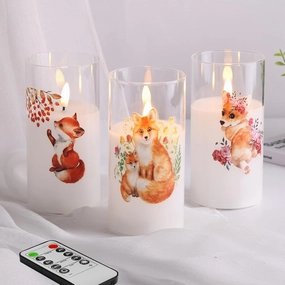 Eywamage Glass Flameless Candles with Remote, Flickering Battery Operated LED Pillar Candles Set of 3