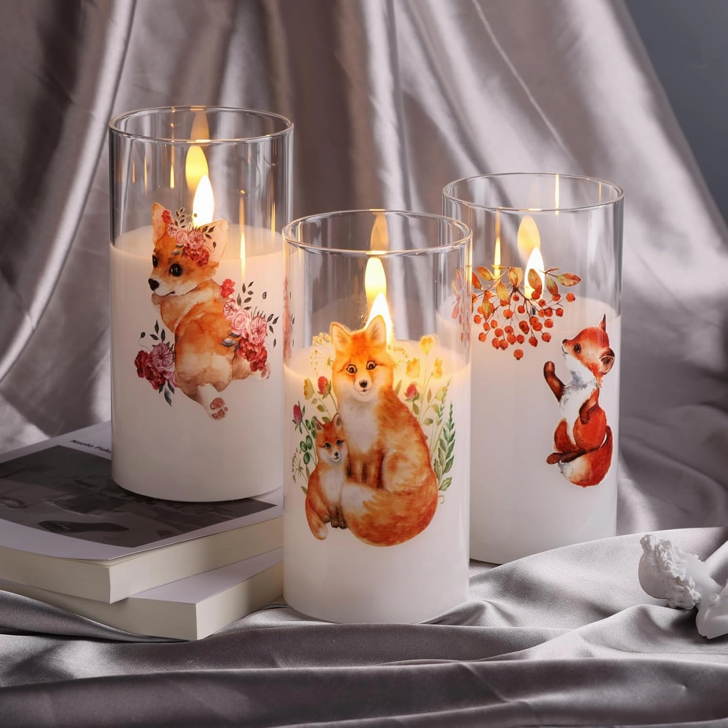 Eywamage Glass Flameless Candles with Remote, Flickering Battery Operated LED Pillar Candles Set of 3