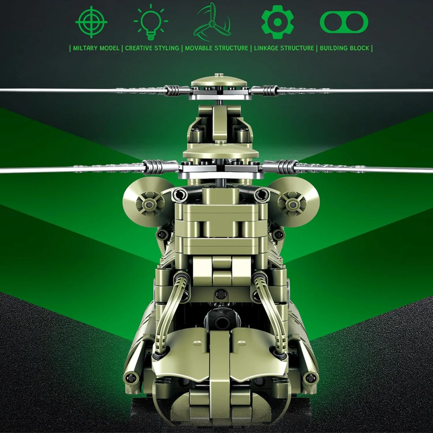 FANTASY&Co. CH-47 Helicopter Chinook Air Force Building Block Set (785 PCS) -Building and Military Toys Gifts for Kids Ages 6  and Adult Funs, Assemble Your Own Heavy-Lift Helicopter.