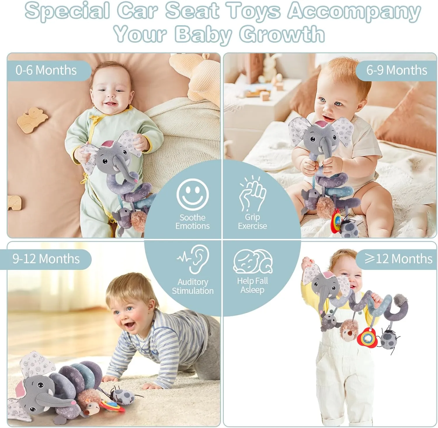 FATI Baby Stroller Toys, Car Seat Toys for 0-6 Months, Sensory Toys for Newborns 0-3 Months, Infants Toys for Baby Crib Carseat with Squeaker Teether Rattles for 0 3 6 9 12 Months Babies Ideal Gifts