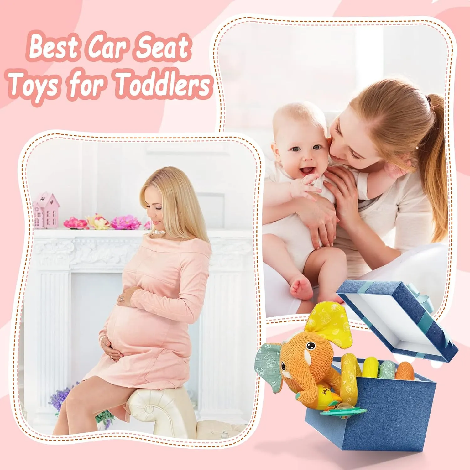FATI Car Seat Toys for Babies 0-6 Months, Sensory Toys with Squeaker Teether Rattles, Ideal Gifts