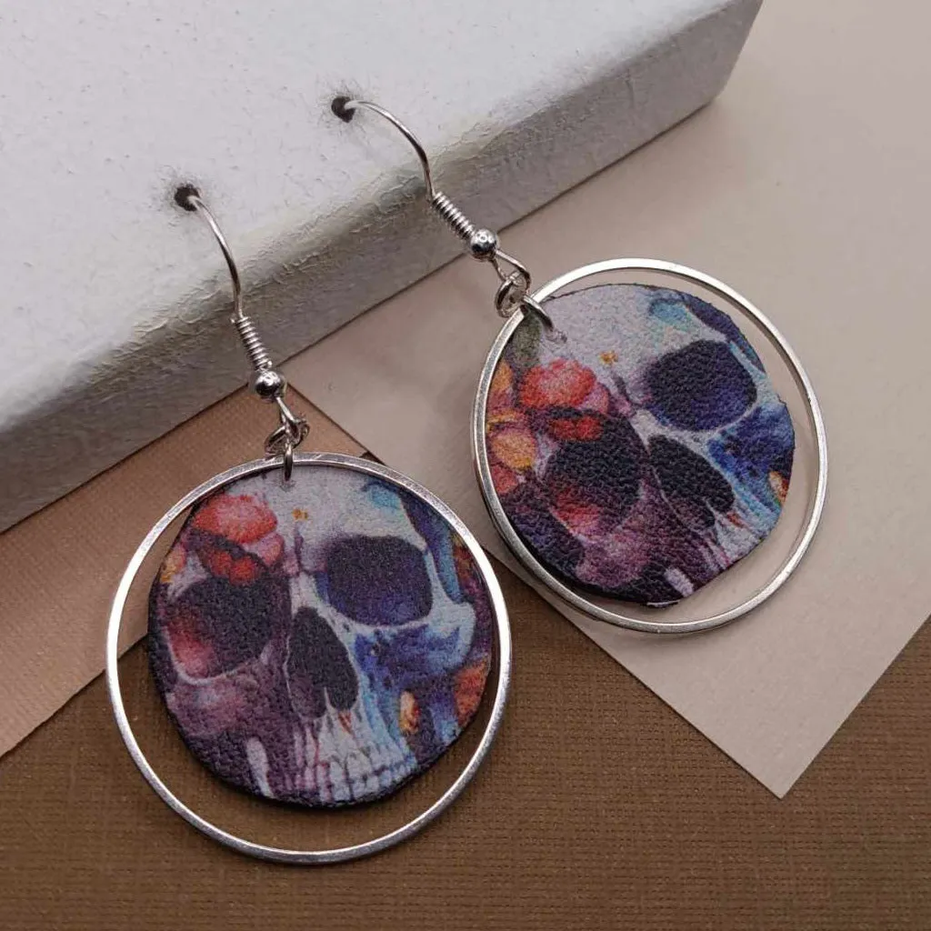 Faux Leather Skeleton Hoop Halloween Earrings