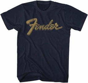 Fender Worn Logo Adult Navy Short Sleeve T Shirt American Musical Instruments Vintage Style Graphic Tees