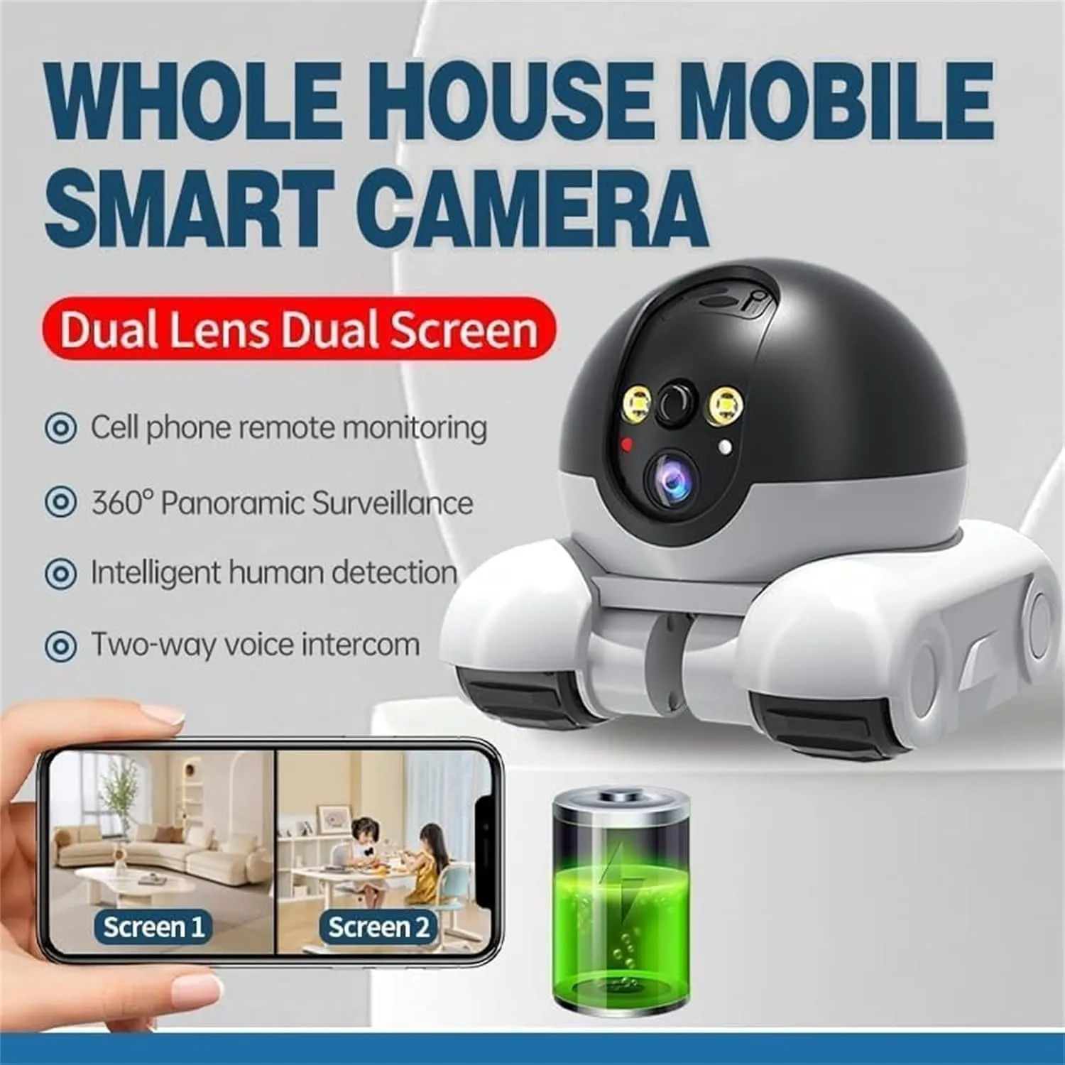 Firam Robot, 1080p HD DIY Bot Robot Home Cameras on Wheels, Movable Pet Cameras Battery-Powered, 2-Way Talk, Night Vision, APP Remote Control, Night Vision, Smooth Pan & Tilt (128 GB)