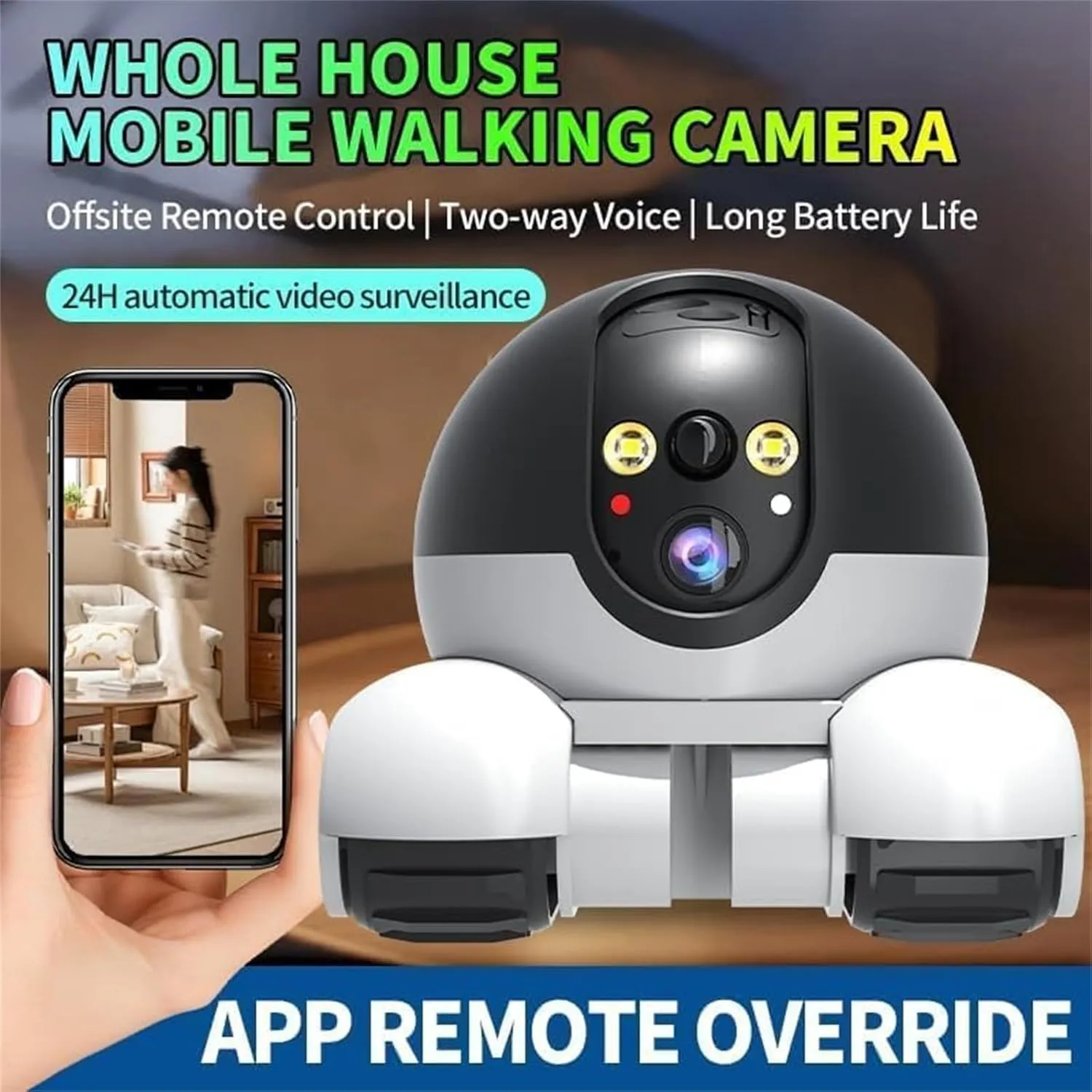 Firam Robot, 1080p HD DIY Bot Robot Home Cameras on Wheels, Movable Pet Cameras Battery-Powered, 2-Way Talk, Night Vision, APP Remote Control, Night Vision, Smooth Pan & Tilt (128 GB)