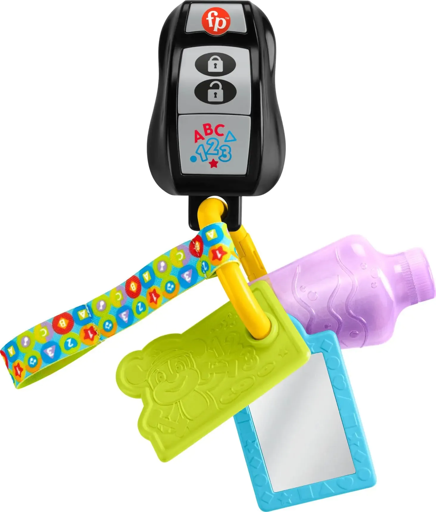Fisher-Price Baby Travel Toy Laugh & Learn Play & Go Activity Keys with Learning Music Teether & Mirror for Infants Ages 6  Months