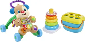 Fisher-Price Laugh & Learn Puppy Walker and Fisher-Price Infant Gift Set with Baby's First Blocks and Rock-a-Stack Ring Stacking Toy