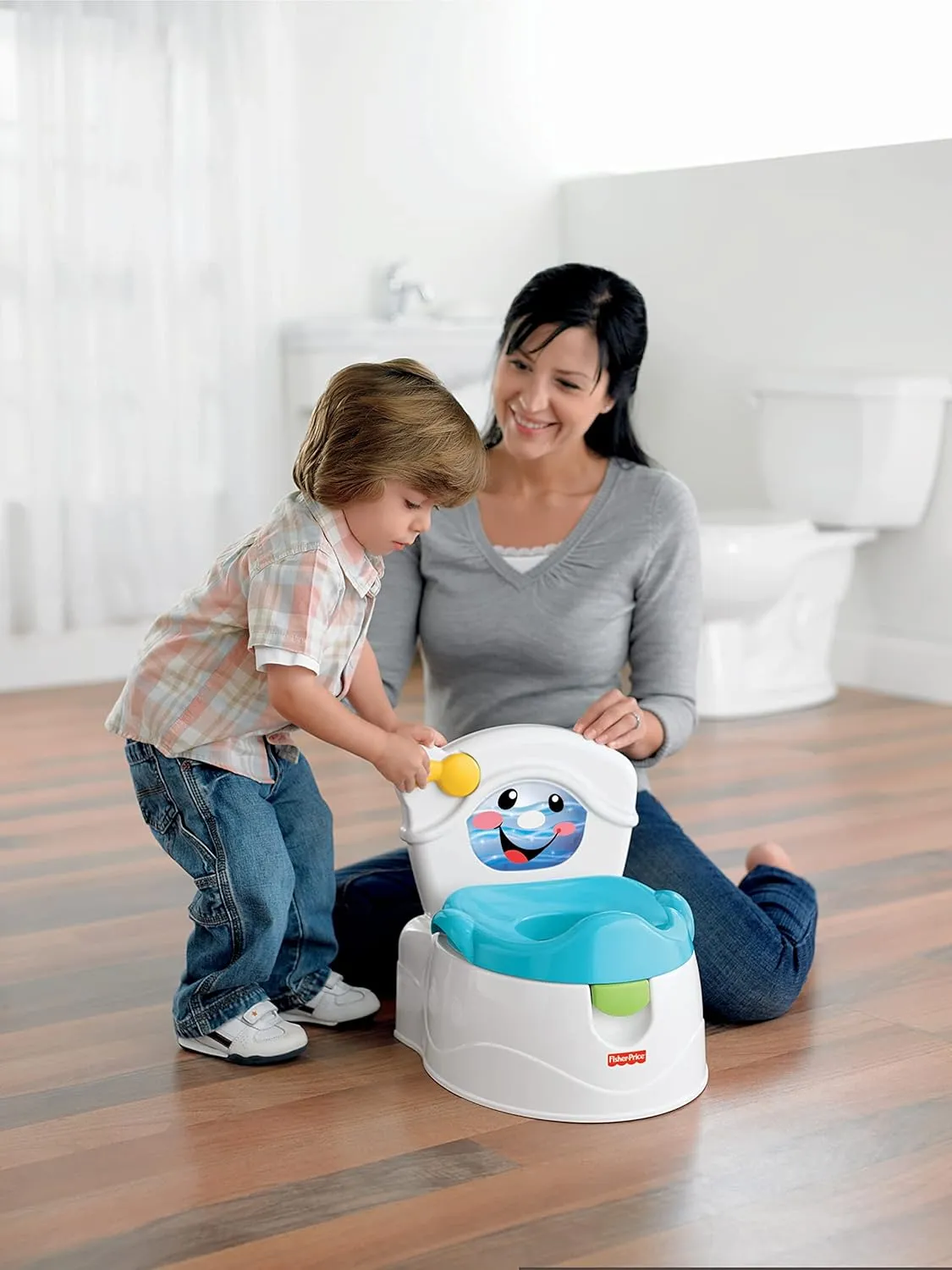 Fisher-Price Toddler Toilet Learn-to-Flush Potty Training Seat with Lights Sounds Phrases and Removable Potty Ring