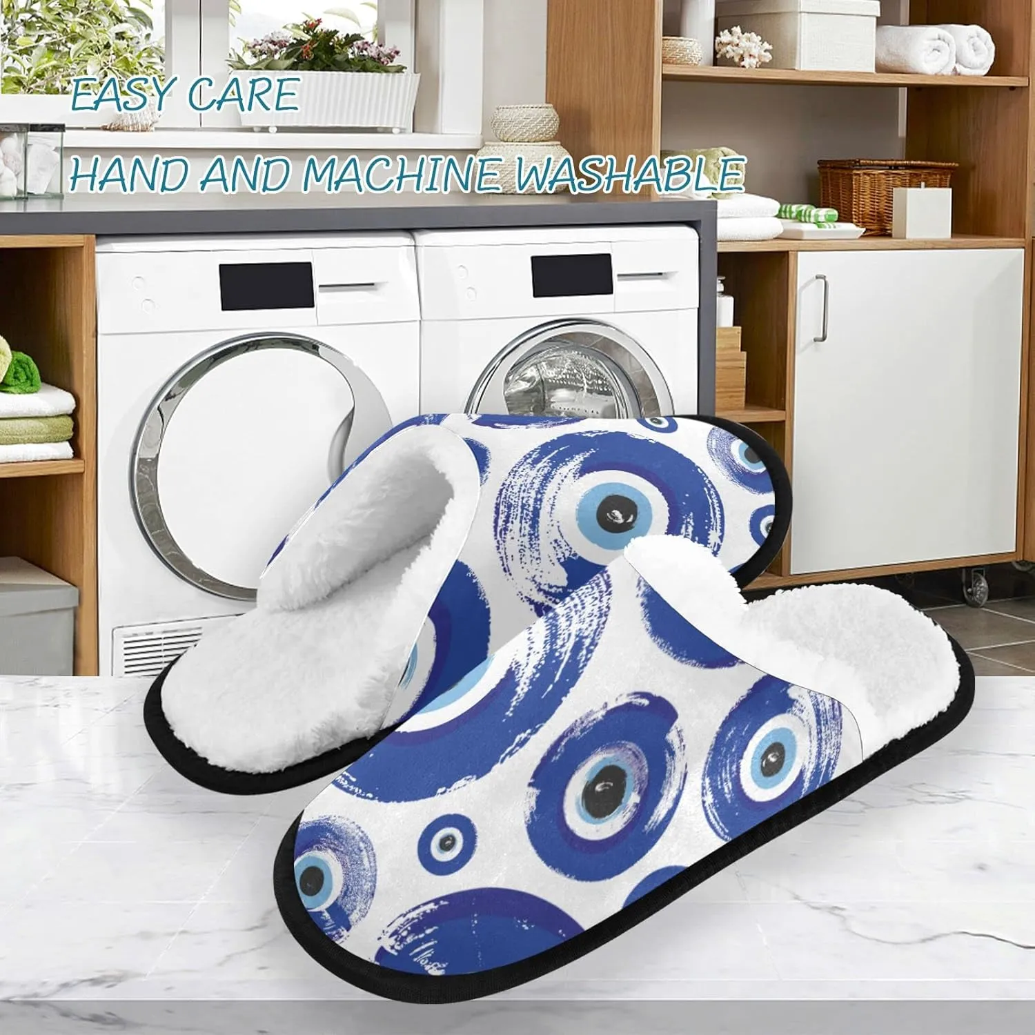 Fisyme Slippers Soft Non-Slip Indoor House Slippers Home Shoes For Bedroom Hotel Travel Spa