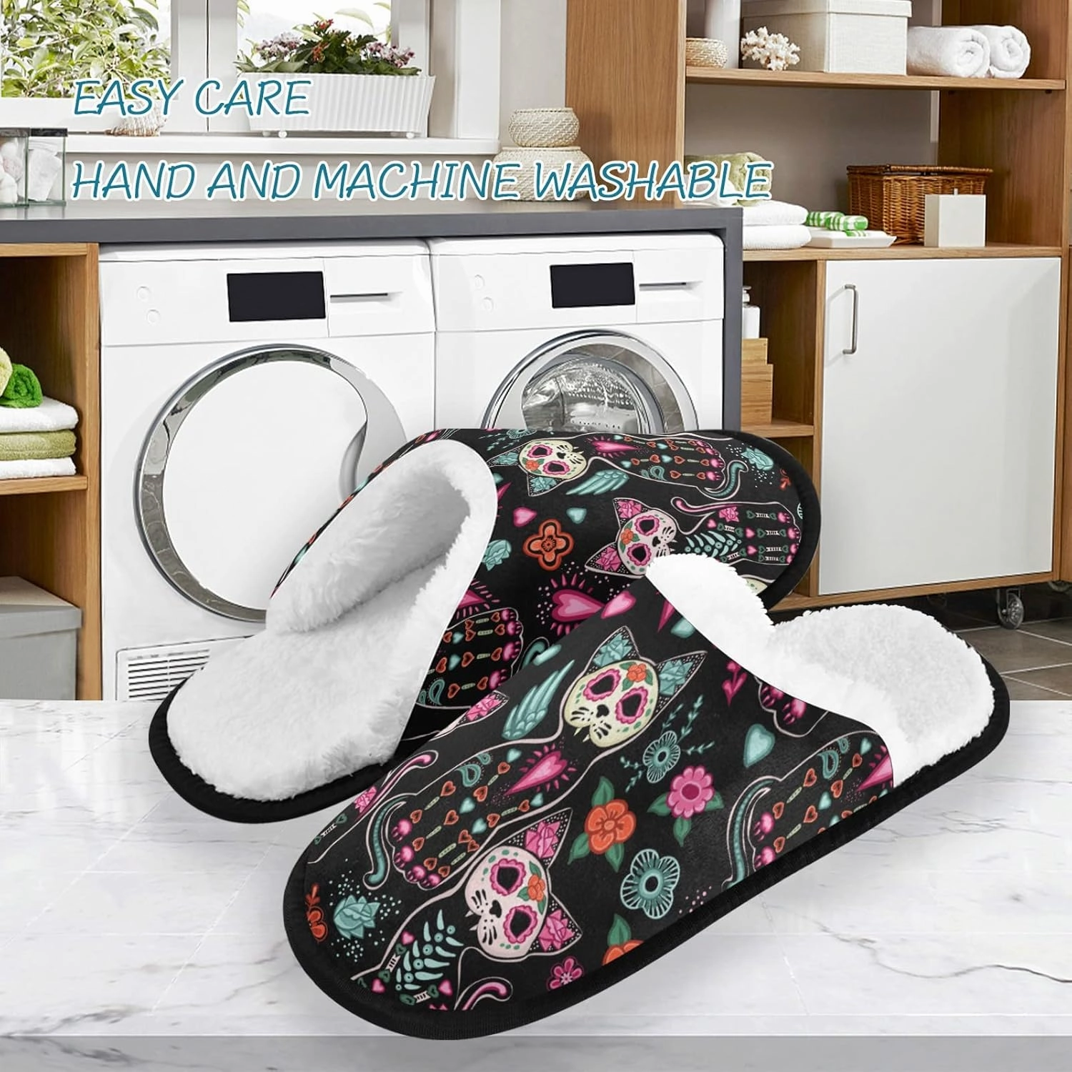 Fisyme Slippers Soft Non-Slip Indoor House Slippers Home Shoes For Bedroom Hotel Travel Spa