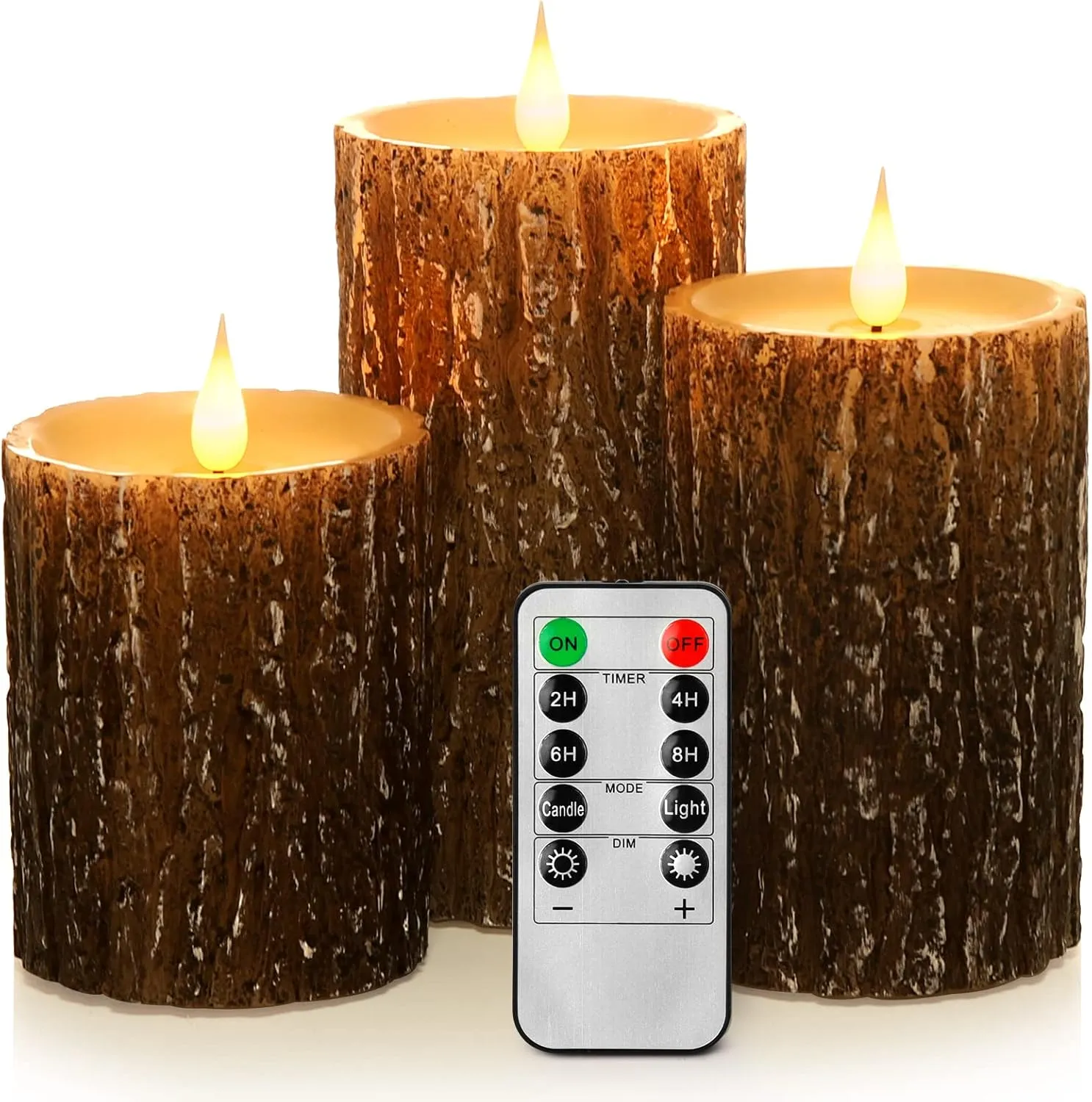 Flameless Candles Battery Operated Pillar Pine Effect Real Wax Flickering 3D Wick Electric LED Decorative Candle Sets with Remote Control Cycling 24 Hours Timer, 4" 5" 6" Pack of 3