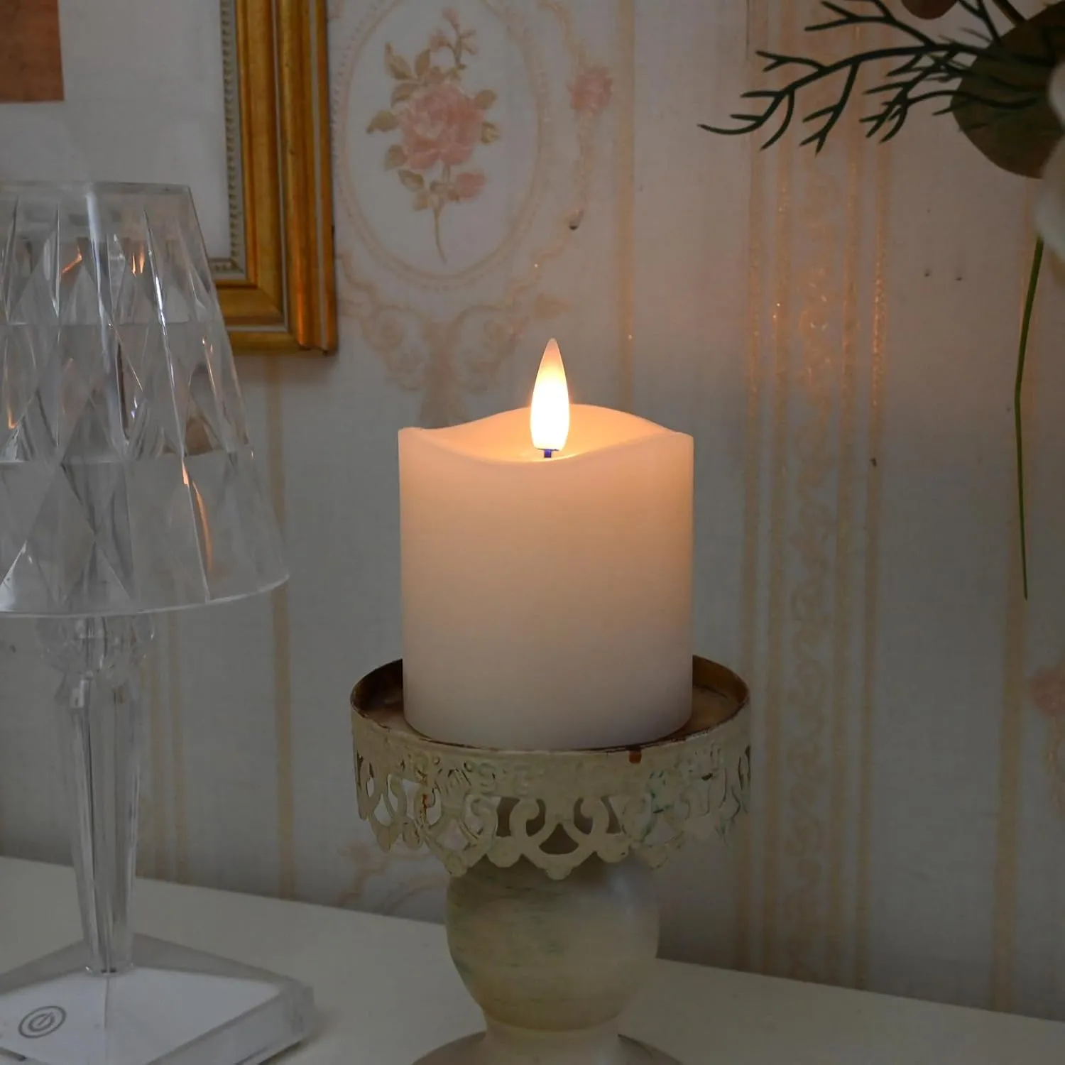 Flameless Pillar Candles Flickering with Remote Timer, Battery Operated LED Candles Up to 400 Hours, 3D Moving Flame Real Wax Candles, Set of 1, D3 x H3, Remote Included(Ivory)