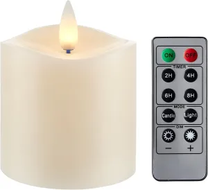 Flameless Pillar Candles Flickering with Remote Timer, Battery Operated LED Candles Up to 400 Hours, 3D Moving Flame Real Wax Candles, Set of 1, D3 x H3, Remote Included(Ivory)