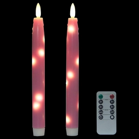 Flameless Flickering Taper Candles Battery Operated with Embedded String Lights, wtih Timer and Remote, LED Real Wax Tapered Dinner Candle Set of 2 (Pink)