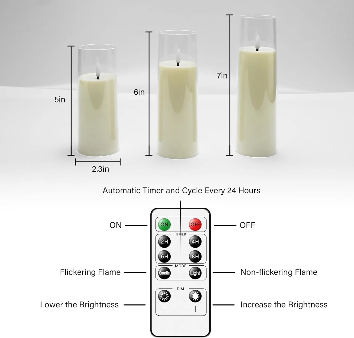 Flickering Flameless Candles Battery Operated with Remote and 2/4/6/8 H Timer Plexiglass Led Pillar Candles Pack of 9 (D2.2"xH 5"6"7")with Realistic Moving Wick Candles for Home Decor(Ivory)