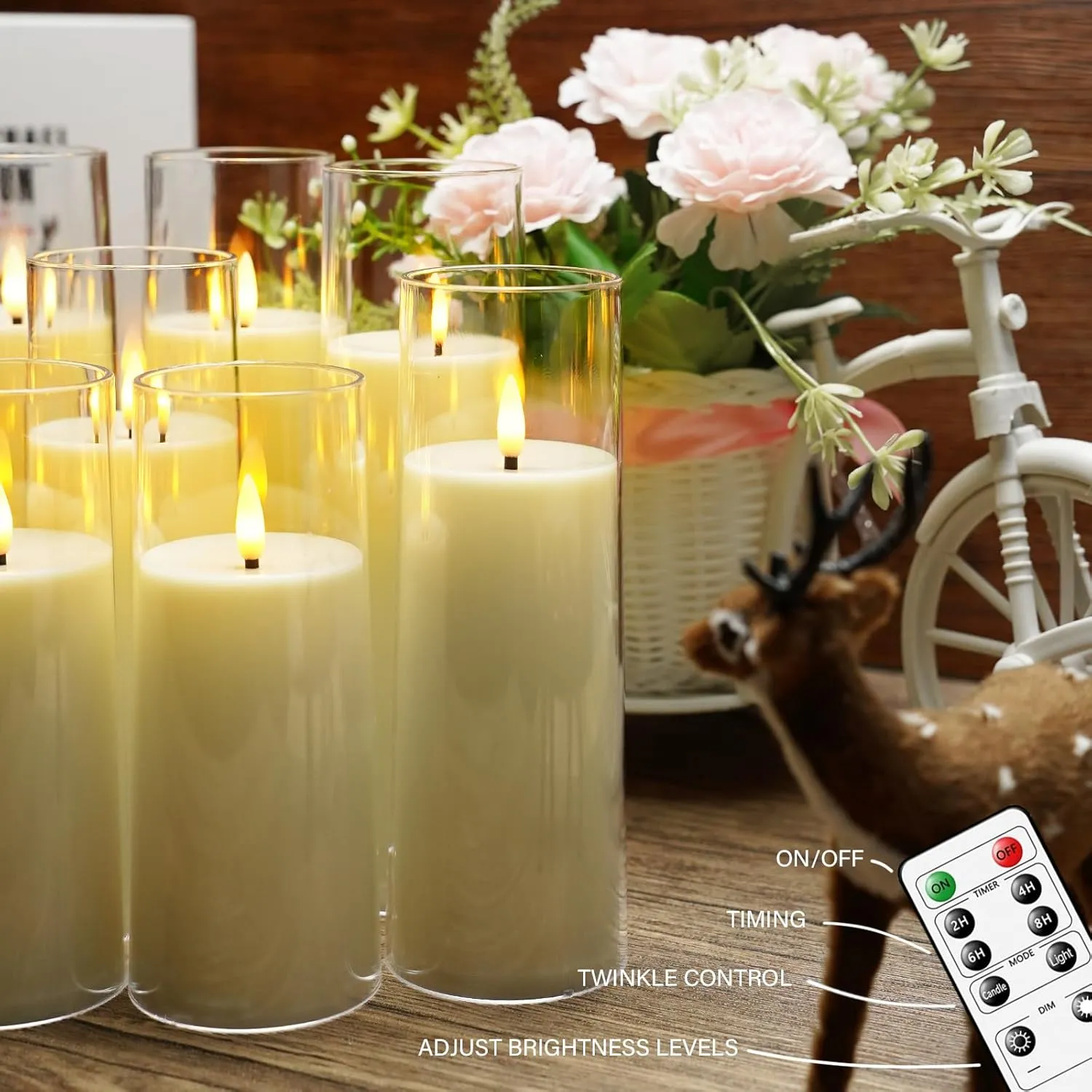 Flickering Flameless Candles Battery Operated with Remote and 2/4/6/8 H Timer Plexiglass Led Pillar Candles Pack of 9 (D2.2"xH 5"6"7")with Realistic Moving Wick Candles for Home Decor(Ivory)