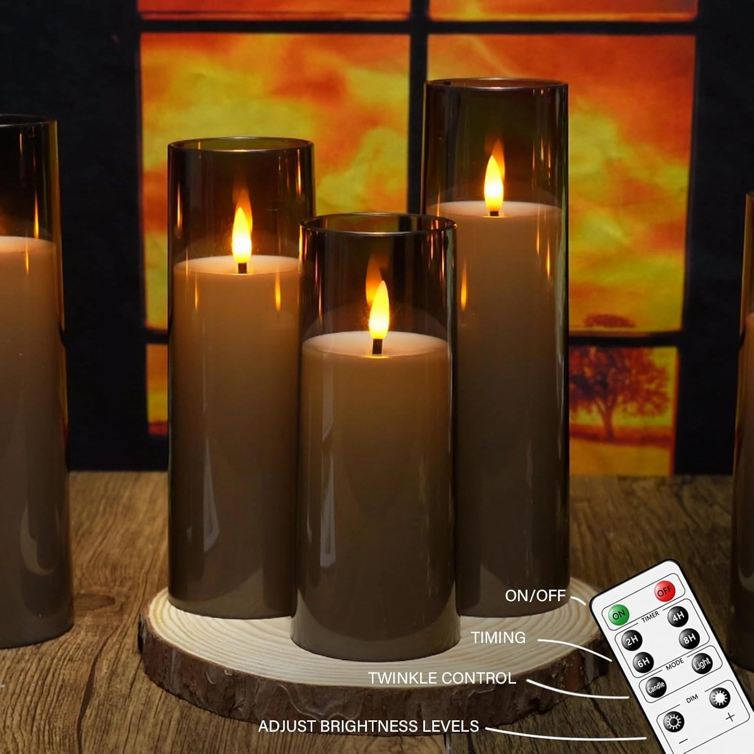 Flickering Flameless Candles Battery Operated with Remote and 2/4/6/8 H Timer Plexiglass Led Pillar Candles Pack of 9 (D2.3 xH 5" 6" 7") with Realistic Moving Wick Candles for Home Decor(Grey)