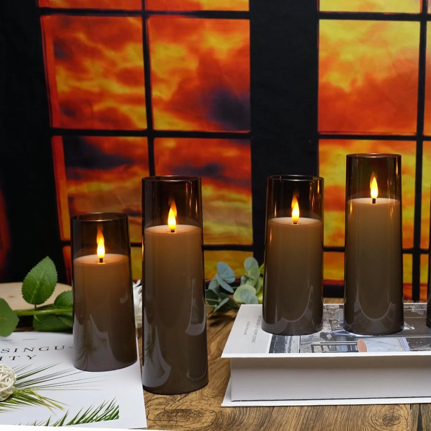 Flickering Flameless Candles Battery Operated with Remote and 2/4/6/8 H Timer Plexiglass Led Pillar Candles Pack of 9 (D2.3 xH 5" 6" 7") with Realistic Moving Wick Candles for Home Decor(Grey)