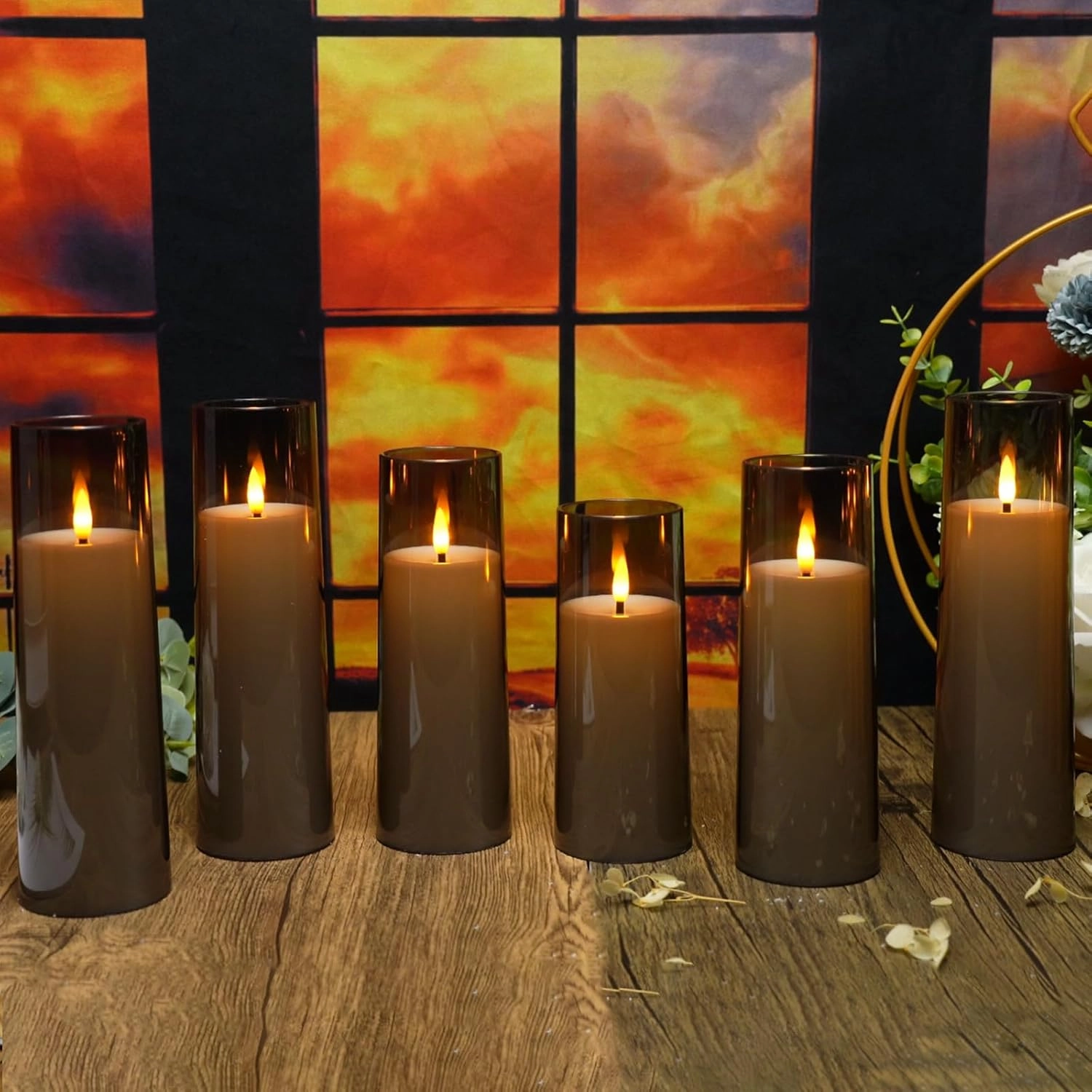 Flickering Flameless Candles Battery Operated with Remote and 2/4/6/8 H Timer Plexiglass Led Pillar Candles Pack of 9 (D2.3 xH 5" 6" 7") with Realistic Moving Wick Candles for Home Decor(Grey)