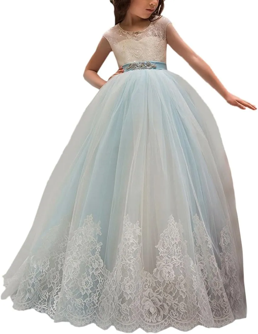 Flower Girl Dress for Wedding Kids Lace Pageant Ball Gowns