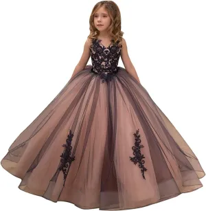 Flower Girl Dress Kids Lace Applique Pageant Ball Gown Prom Dresses