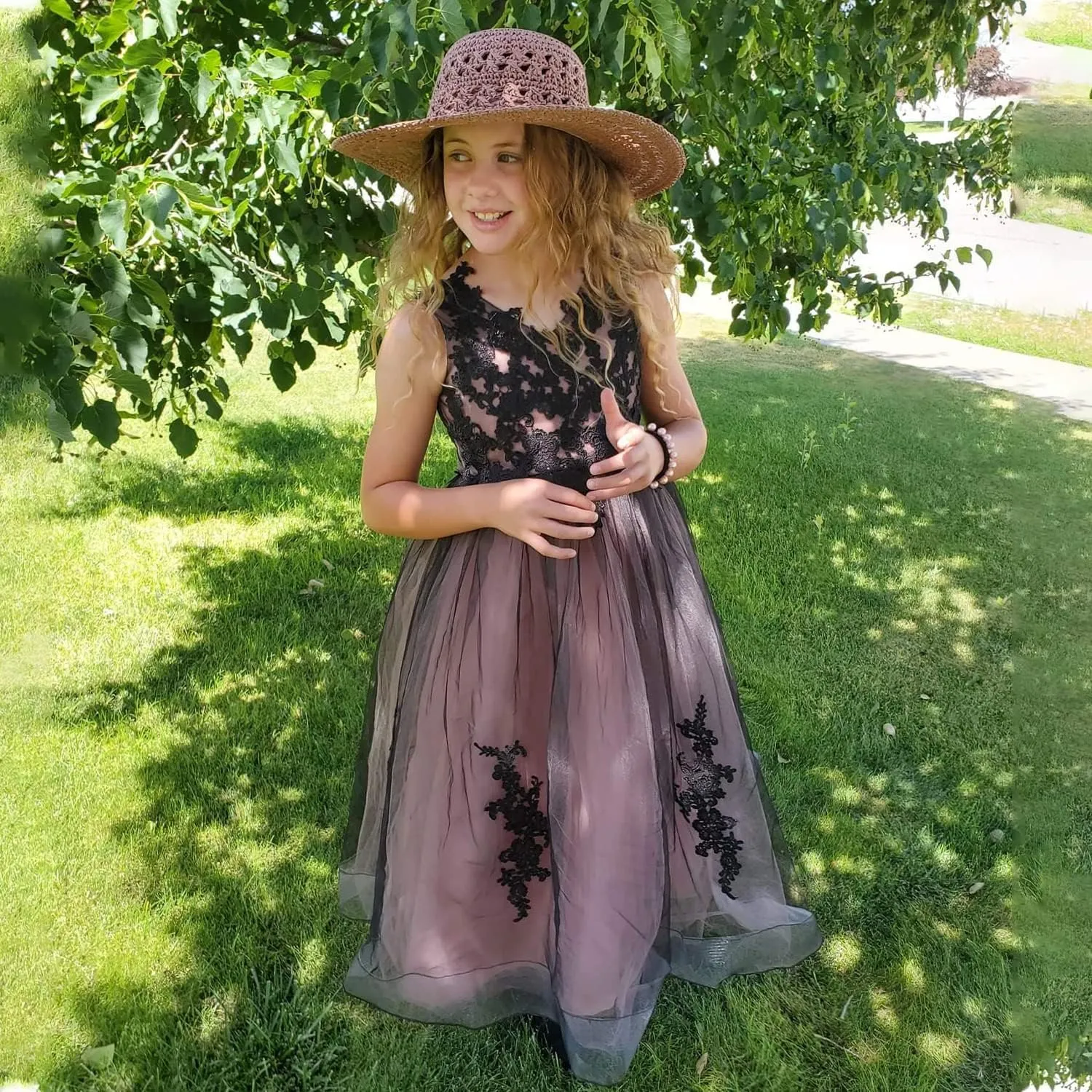 Flower Girl Dress Kids Lace Applique Pageant Ball Gown Prom Dresses