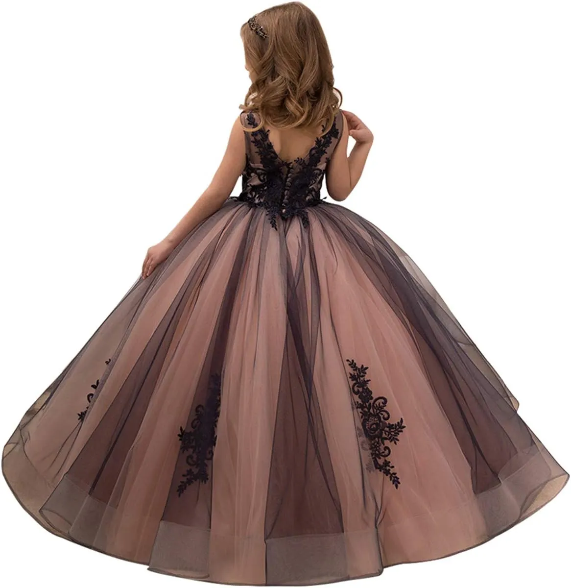 Flower Girl Dress Kids Lace Applique Pageant Ball Gown Prom Dresses