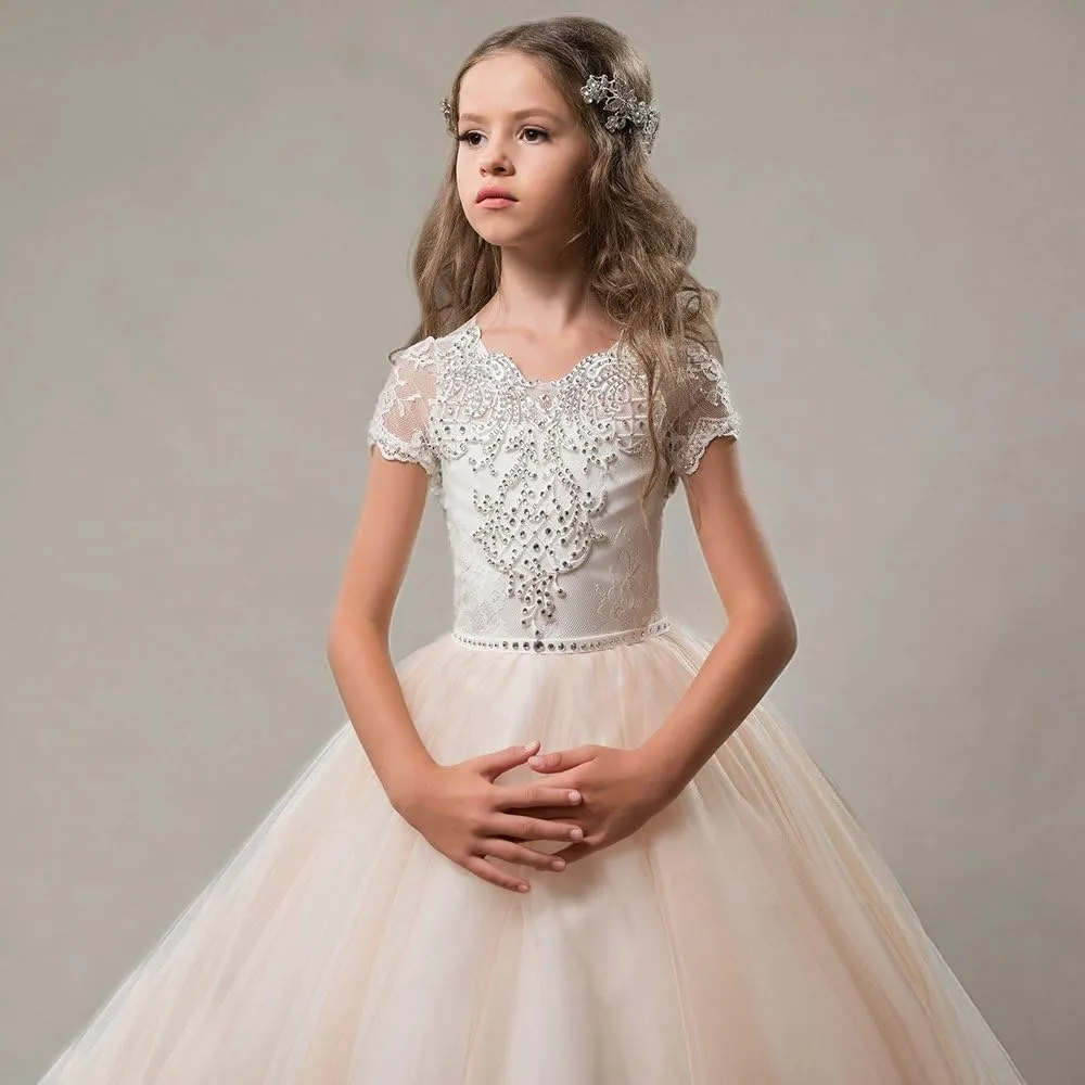 Flower Girl Dress Kids Lace Beaded Pageant Ball Gowns