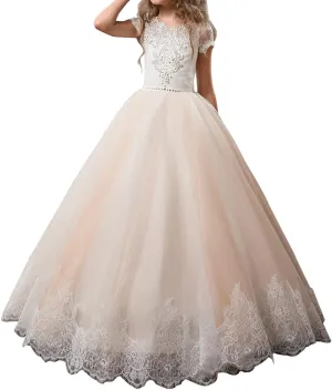 Flower Girl Dress Kids Lace Beaded Pageant Ball Gowns