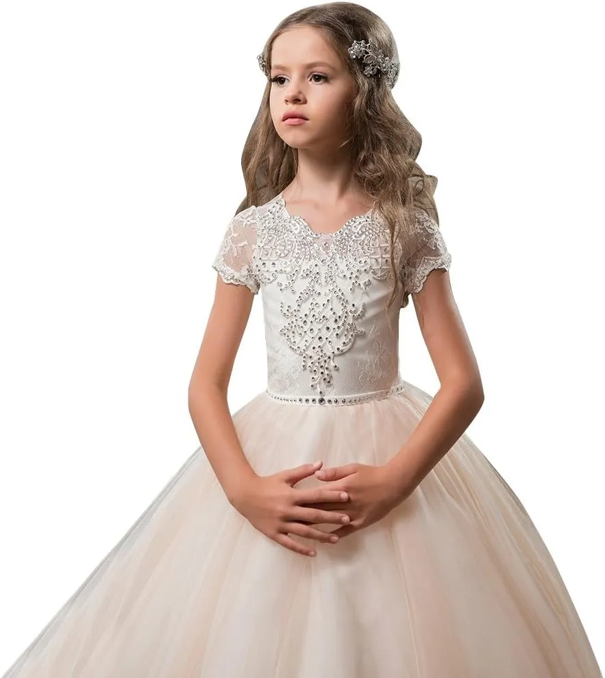 Flower Girl Dress Kids Lace Beaded Pageant Ball Gowns