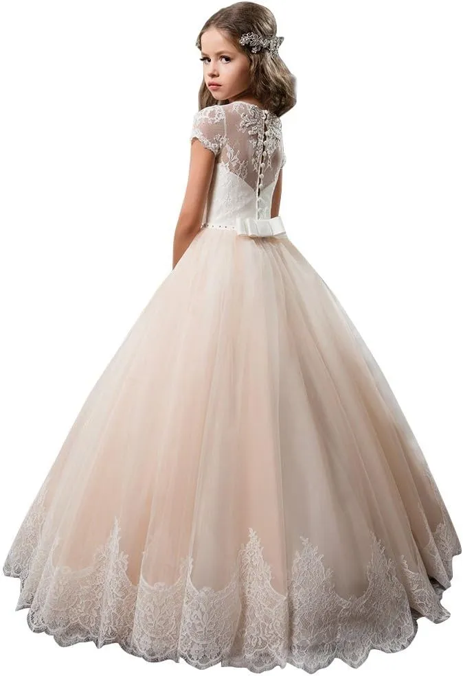Flower Girl Dress Kids Lace Beaded Pageant Ball Gowns