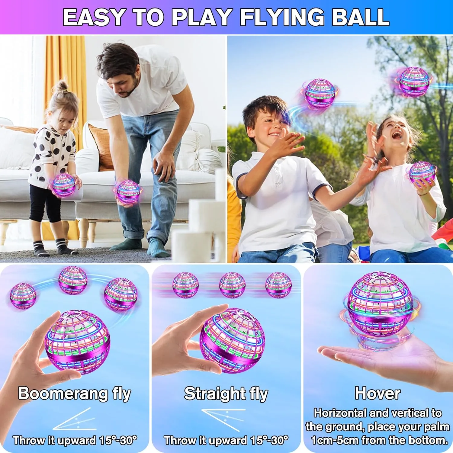 Flying Orb Ball 2 Pack,Magic Hand Controlled Mini Drone Fly Orb Hover Ball Toy,Galactic Fidget Spinner Flying Orb,Cool Toys Gift for 6 7 8 9 10  Year Old Boys Girls Toys(Blue & Purple)