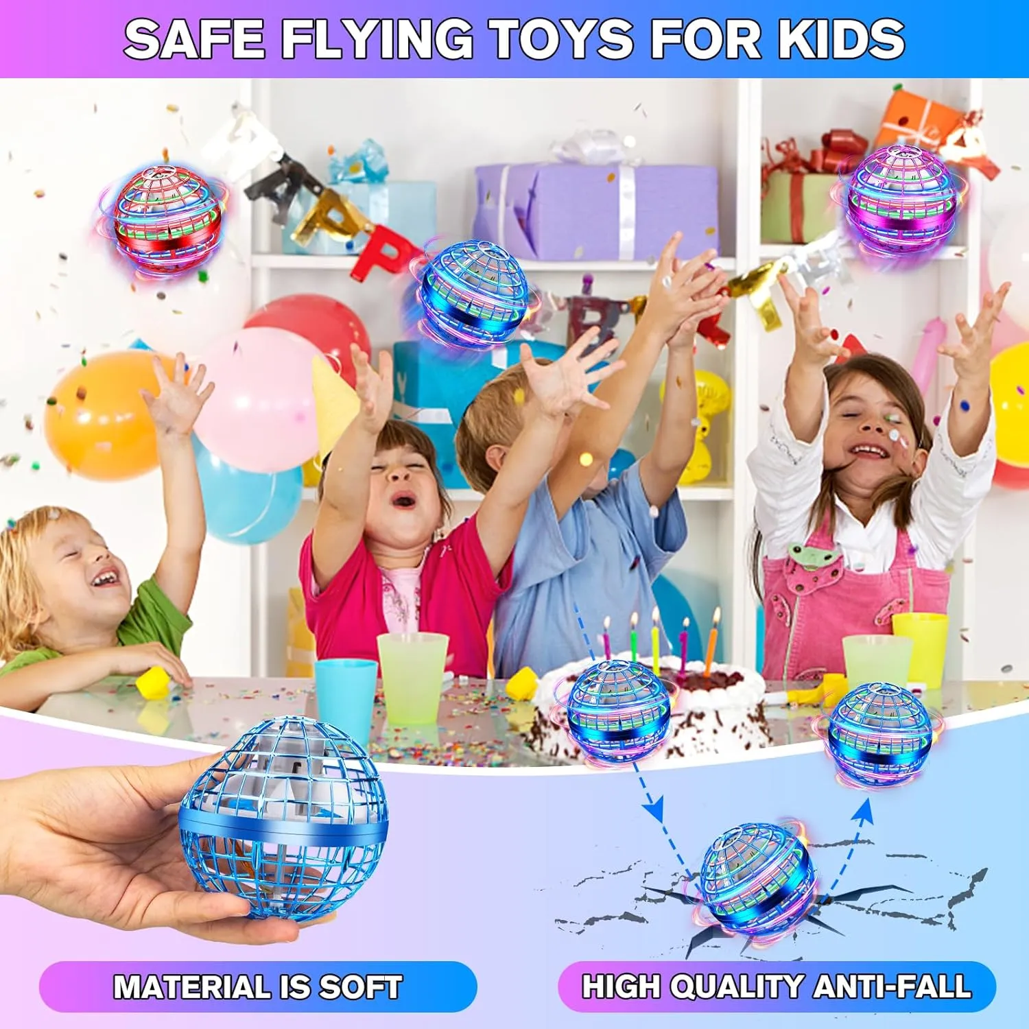 Flying Orb Ball 2 Pack,Magic Hand Controlled Mini Drone Fly Orb Hover Ball Toy,Galactic Fidget Spinner Flying Orb,Cool Toys Gift for 6 7 8 9 10  Year Old Boys Girls Toys(Blue & Purple)