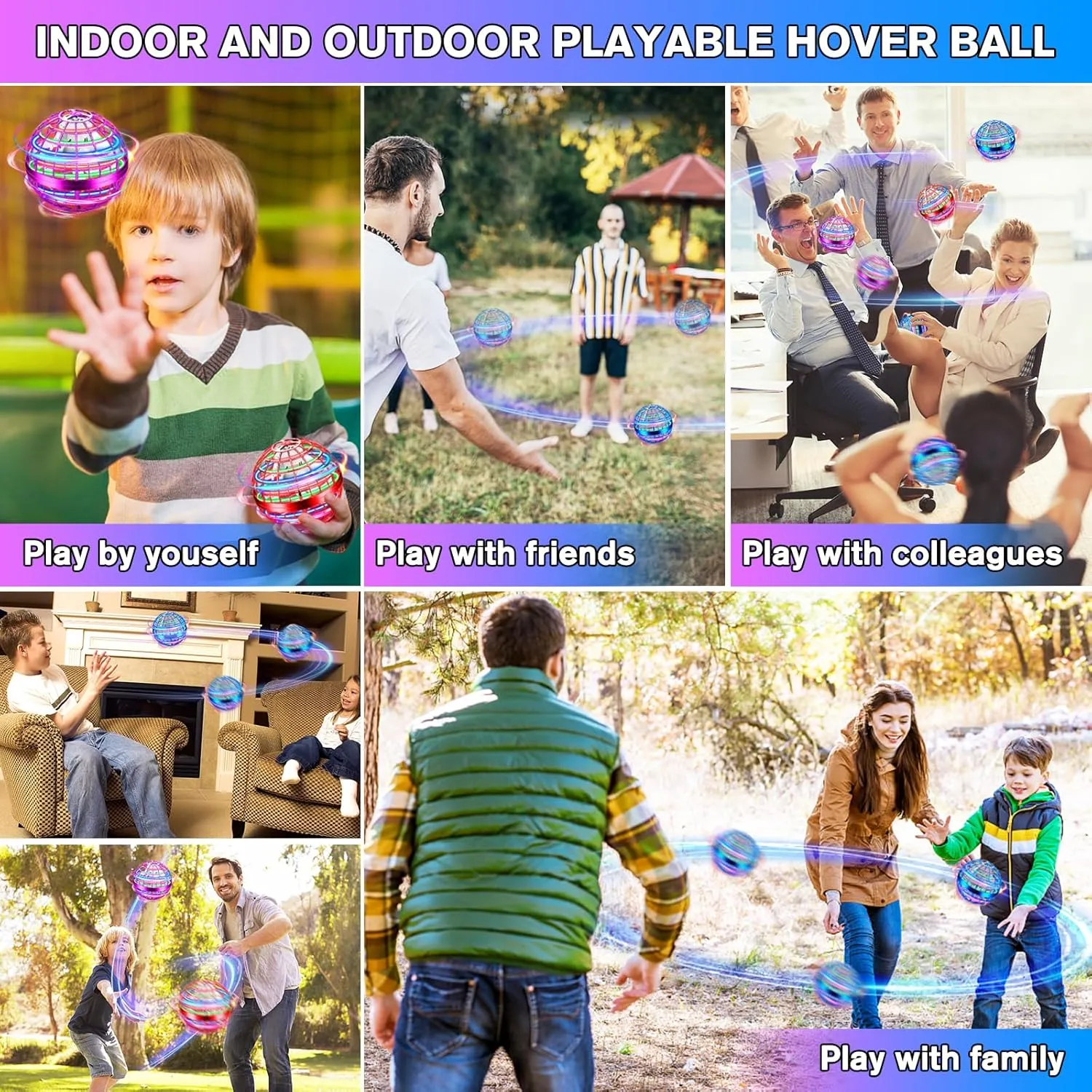 Flying Orb Ball 2 Pack,Magic Hand Controlled Mini Drone Fly Orb Hover Ball Toy,Galactic Fidget Spinner Flying Orb,Cool Toys Gift for 6 7 8 9 10  Year Old Boys Girls Toys(Blue & Purple)