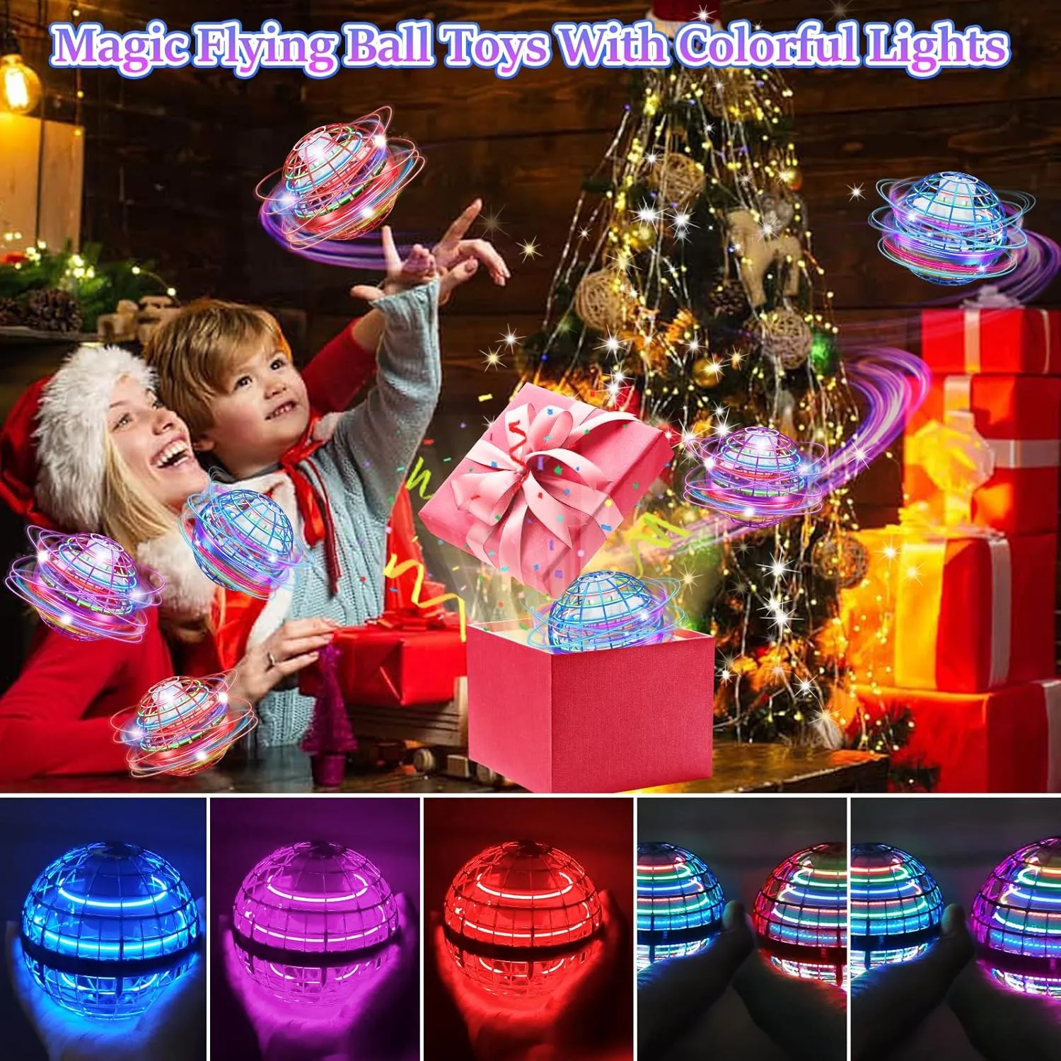 Flying Orb Ball, 2024 Upgraded Flying Ball Toys, Hover Ball Cosmic Globe Ball with LED, Hand Controlled Drone Cool Toys Gift for 6 7 8 9 10 11 12  Years Old Boy Girls Birthday Gift(Red)
