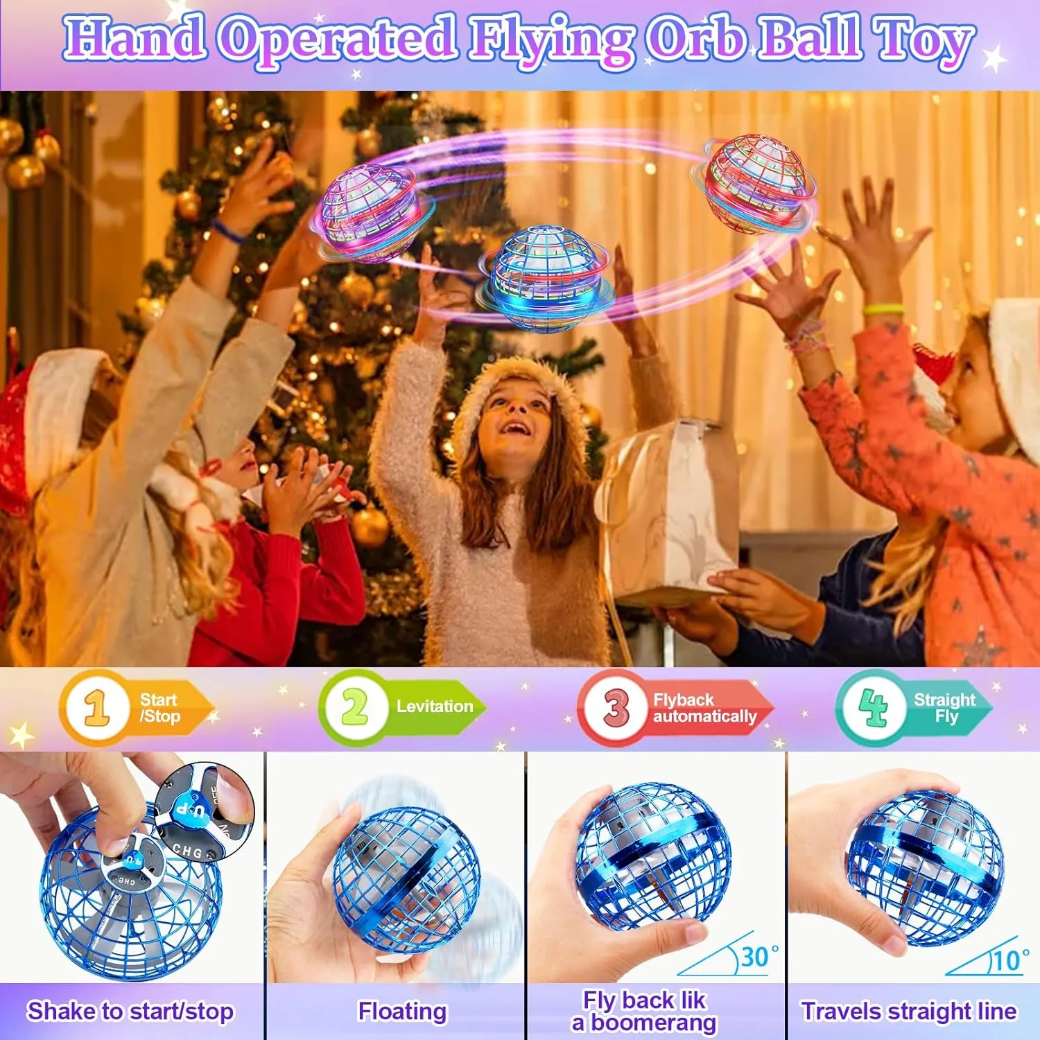 Flying Orb Ball, 2024 Upgraded Flying Ball Toys, Hover Ball Cosmic Globe Ball with LED, Hand Controlled Drone Cool Toys Gift for 6 7 8 9 10 11 12  Years Old Boy Girls Birthday Gift(Red)
