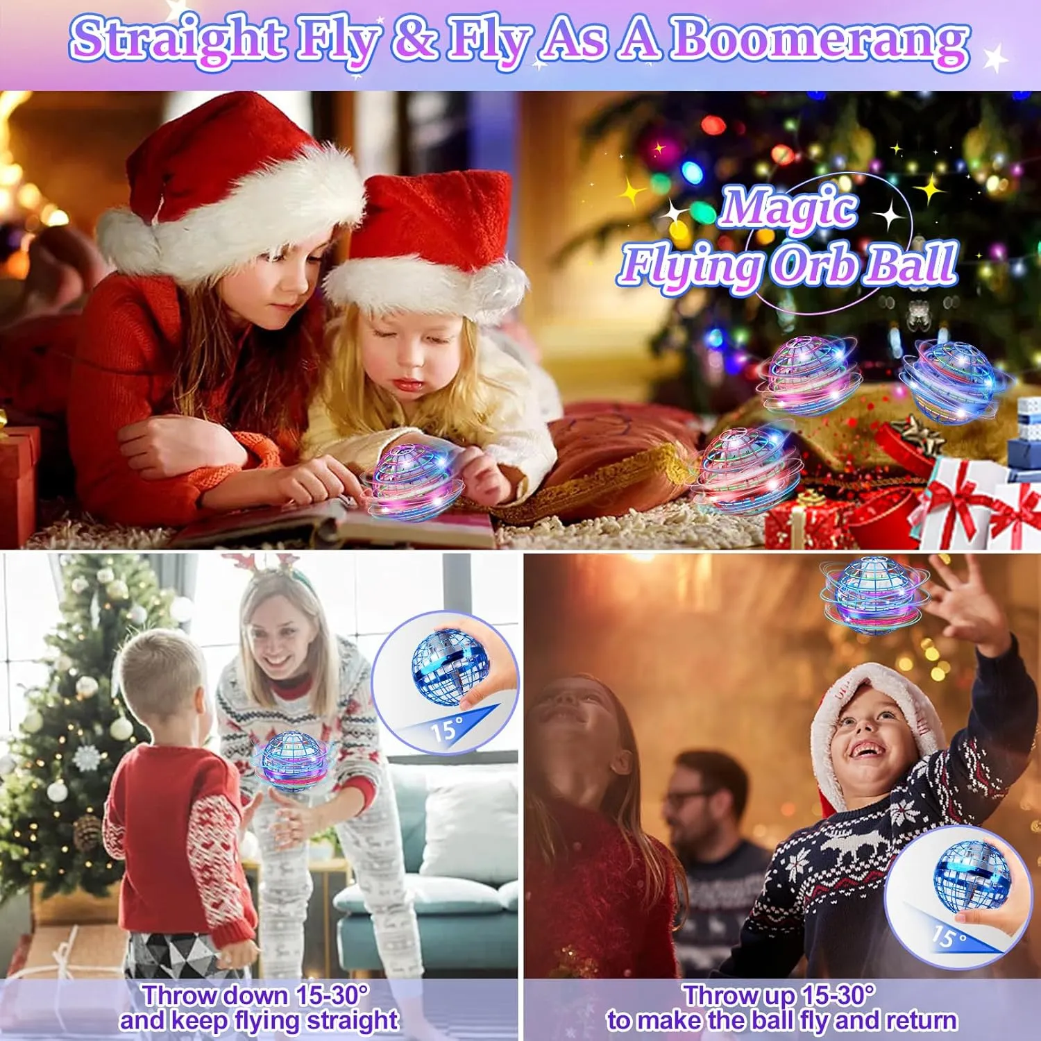 Flying Orb Ball, 2024 Upgraded Flying Ball Toys, Hover Ball Cosmic Globe Ball with LED, Hand Controlled Drone Cool Toys Gift for 6 7 8 9 10 11 12  Years Old Boy Girls Birthday Gift(Red)