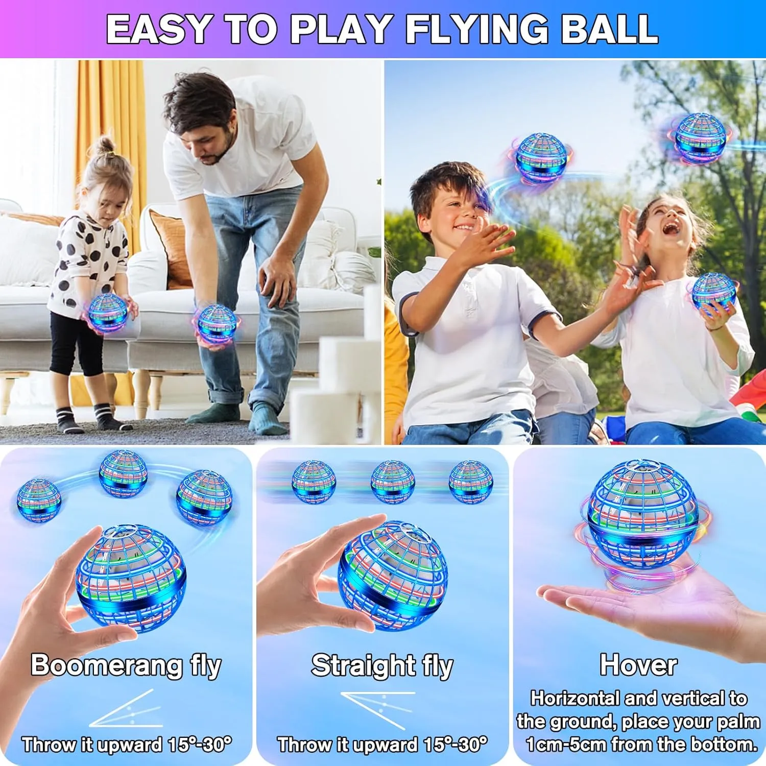 Flying Orb Ball Toy,Flying Ball Drone Hand Controlled, Flying Hover Ball Toys with LED Light, Cool Toys Birthday Gift, Cosmic Globe Boomerang Ball for Boys and Girls (Blue)