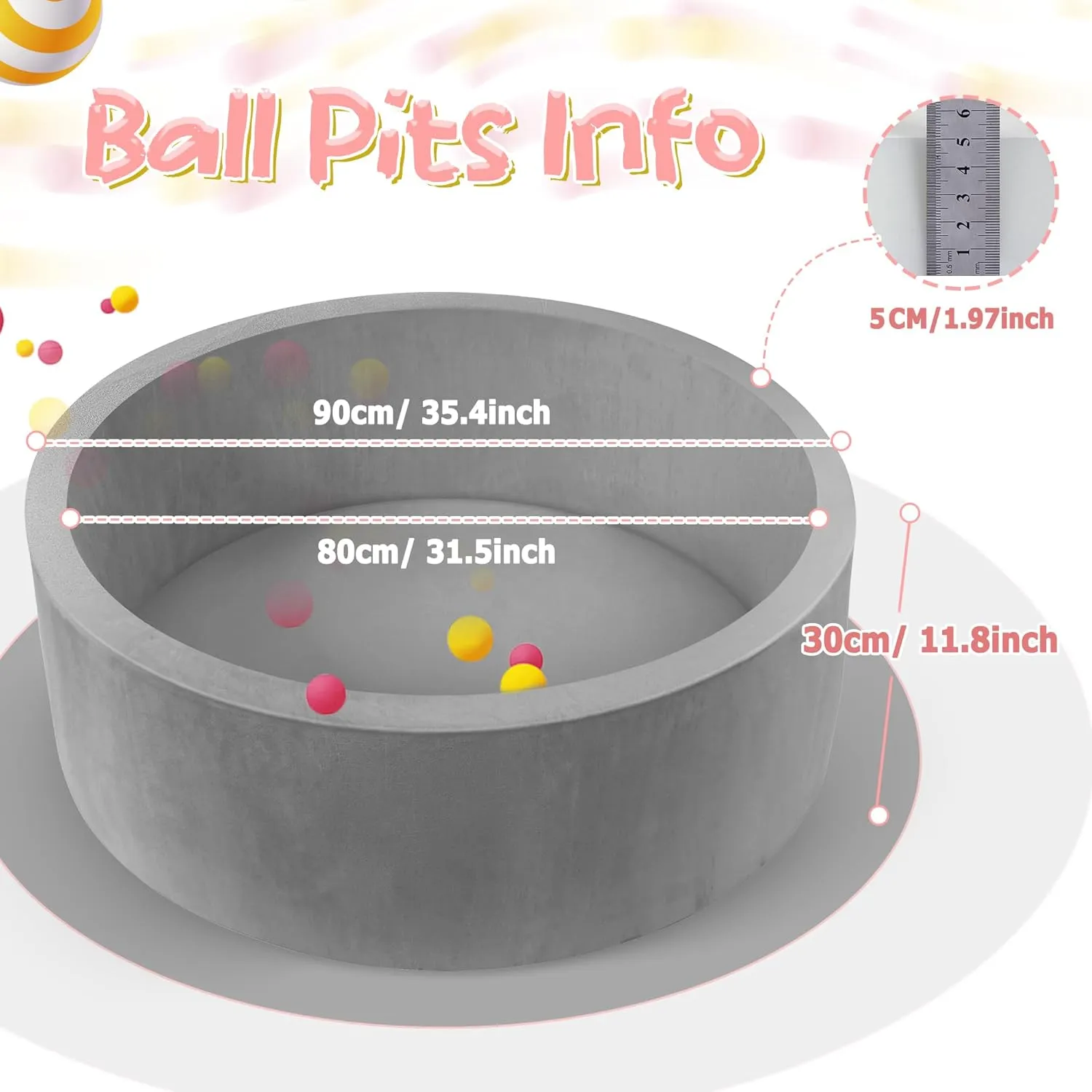 Foam Baby Ball Pit, 35.4"x 11.8" Ball Pits for Toddlers, Soft Round Kiddie Baby Playpen Ball Pool for Kids with Soft Memory Sponge, Ideal Gift for Babies Indoor and Outdoor Game,(Balls not Included)