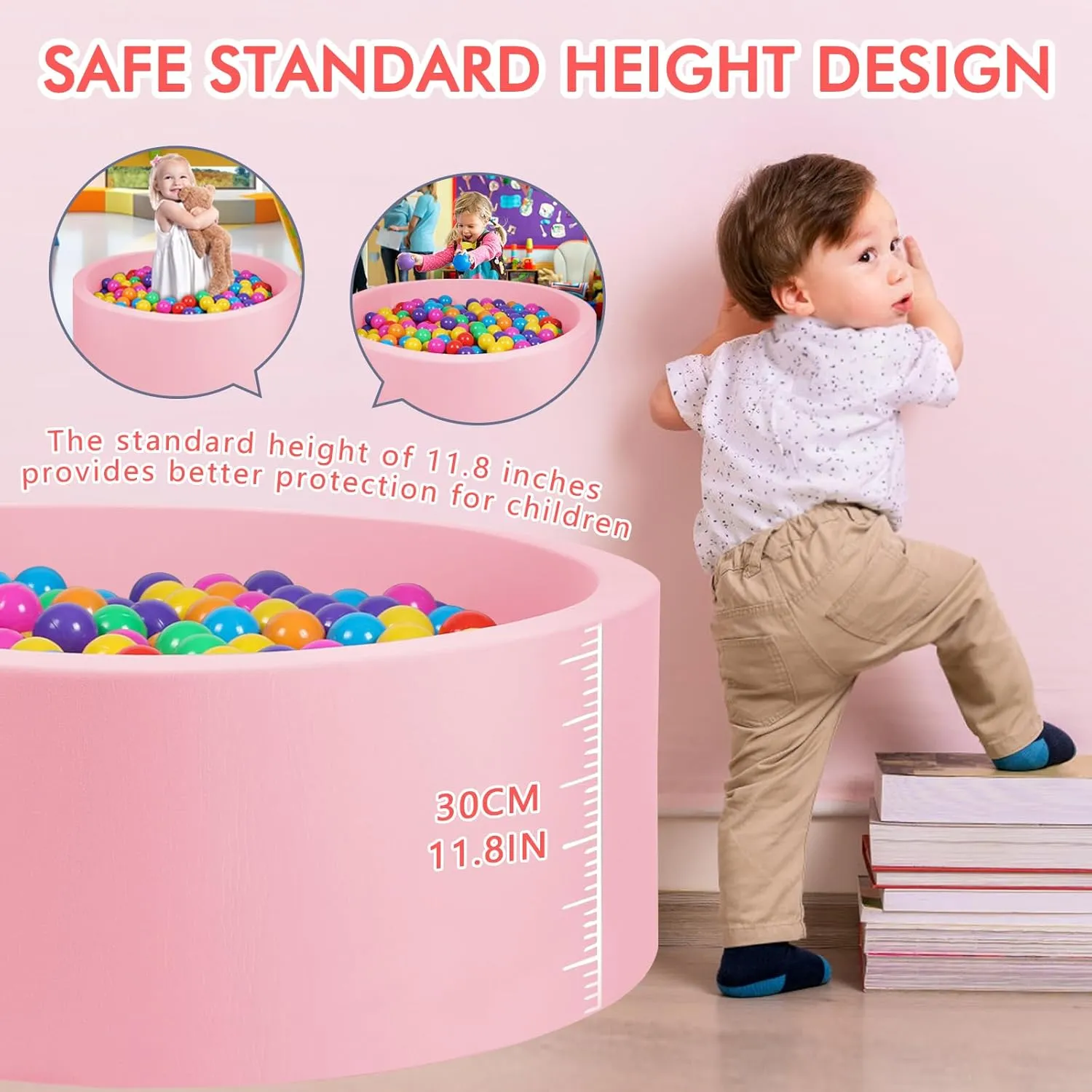 Foam Ball Pit, 35"x 12" Ball Pits for Toddlers, Soft Round Kiddie Baby Ball Pool for Kids, Ideal Gift for Babies Indoor Outdoor Game, Balls Not Included,Pink...