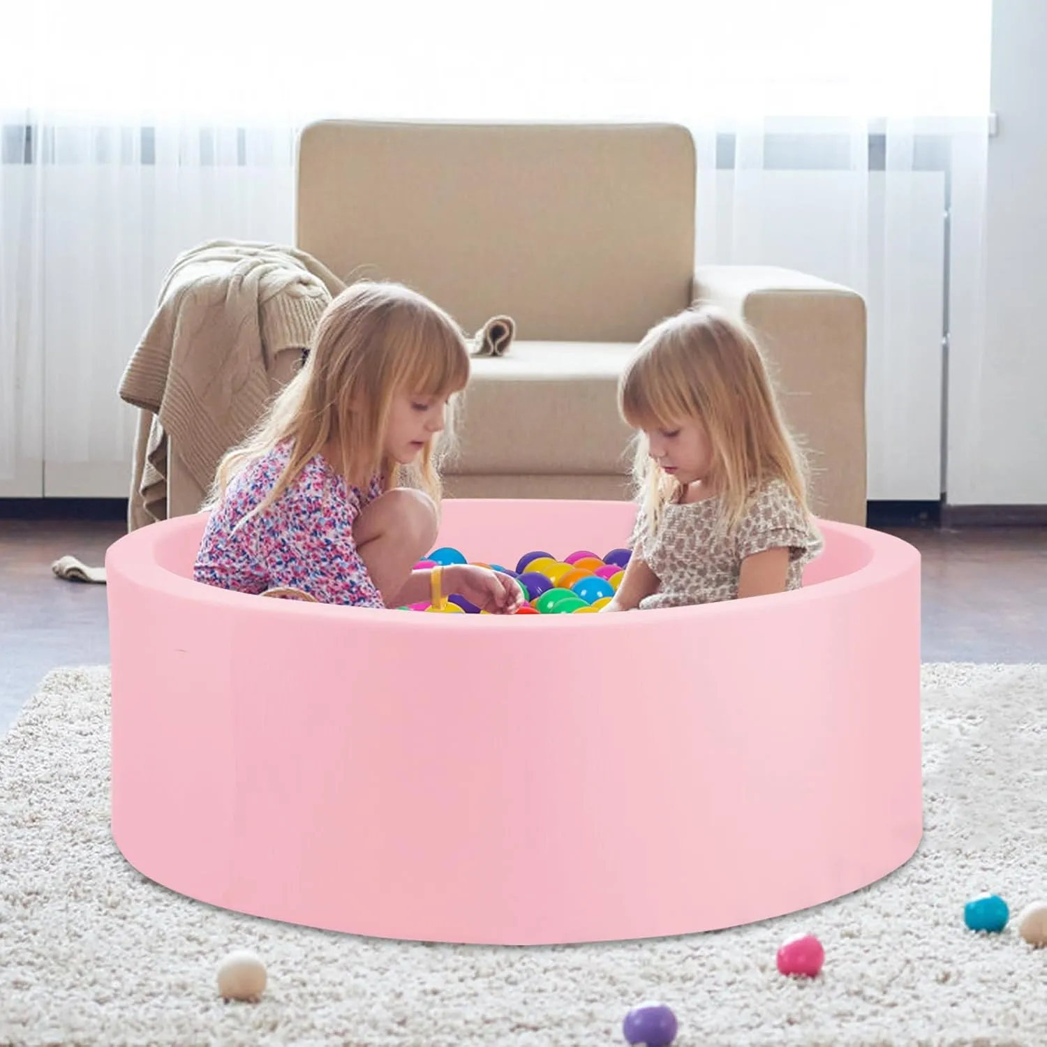 Foam Ball Pit, 35"x 12" Ball Pits for Toddlers, Soft Round Kiddie Baby Ball Pool for Kids, Ideal Gift for Babies Indoor Outdoor Game, Balls Not Included,Pink...