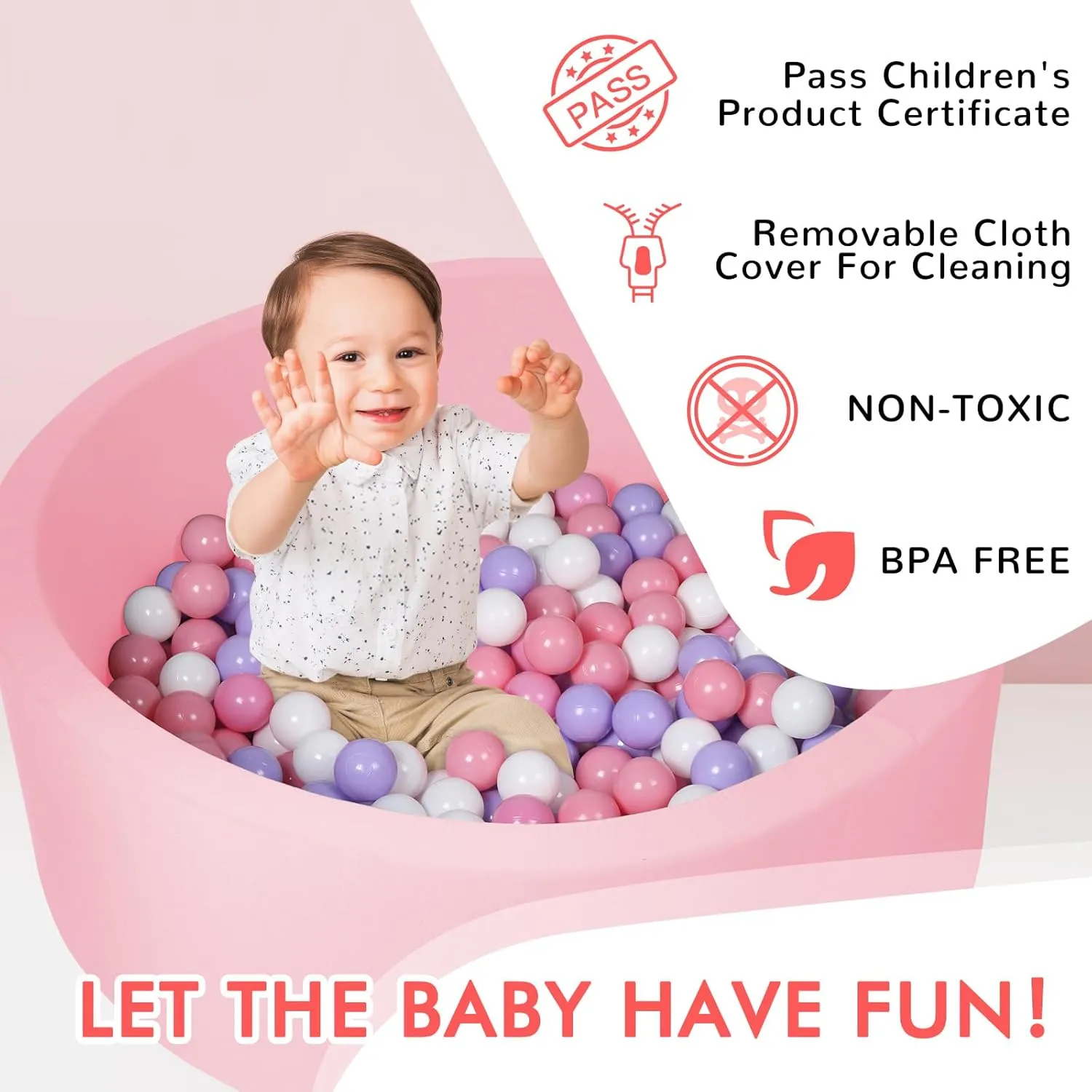 Foam Ball Pit, 35"x 12" Ball Pits for Toddlers, Soft Round Kiddie Baby Ball Pool for Kids, Ideal Gift for Babies Indoor Outdoor Game, Balls Not Included,Pink...